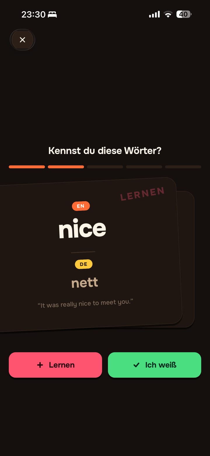 Wortkarte in Lingavela: „Kennst du diese Wörter?“ mit Lernen und Ich weiß